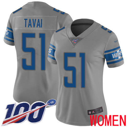 Detroit Lions Limited Gray Women Jahlani Tavai Jersey NFL Football #51 100th Season Inverted Legend->women nfl jersey->Women Jersey